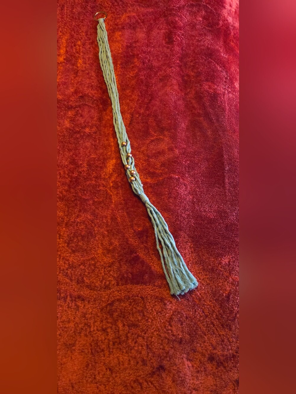 Teal Macrame Plant Holder With Bead Accents